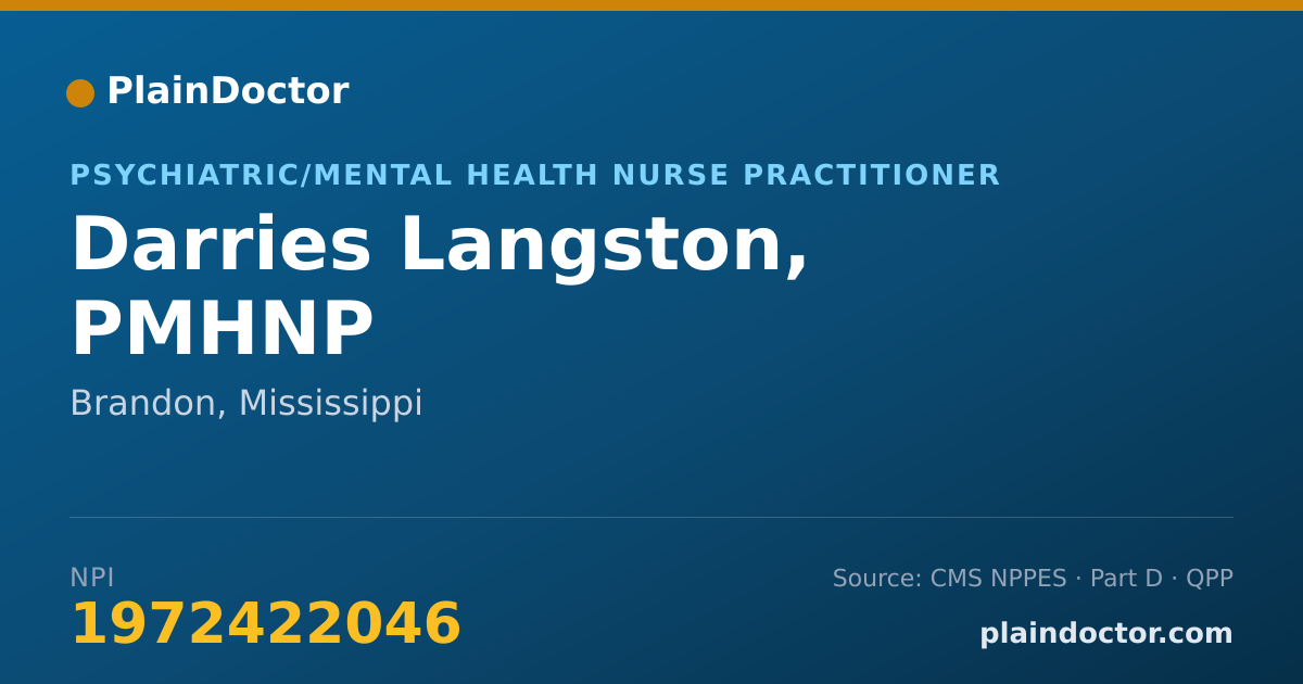Shareable card for Darries Langston, PMHNP - Psychiatric/Mental Health Nurse Practitioner, Brandon, MS