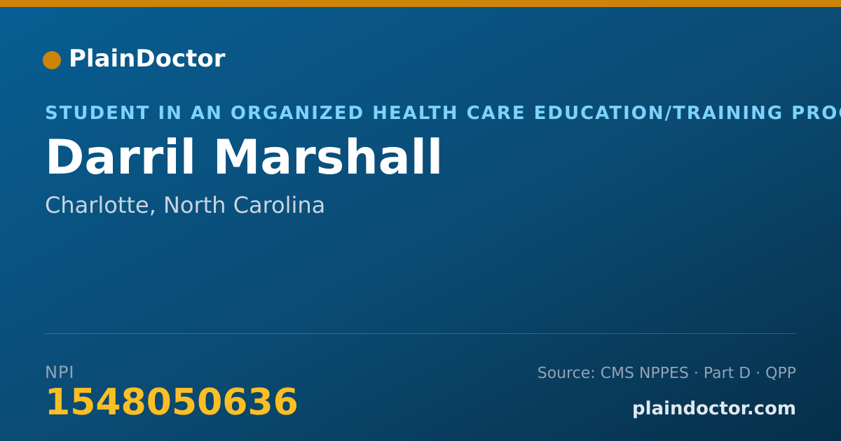 Shareable card for Darril Marshall - Student in an Organized Health Care Education/Training Program, Charlotte, NC