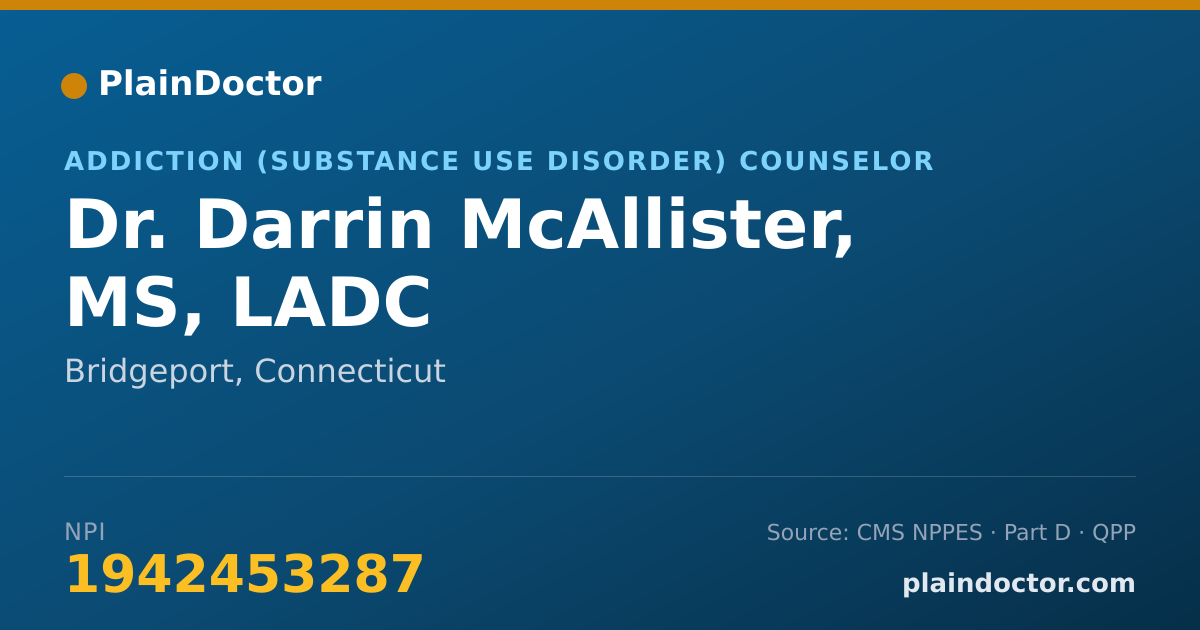 Shareable card for Darrin McAllister, MS, LADC - Addiction (Substance Use Disorder) Counselor, Bridgeport, CT