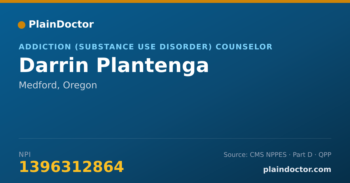 Shareable card for Darrin Plantenga - Addiction (Substance Use Disorder) Counselor, Medford, OR