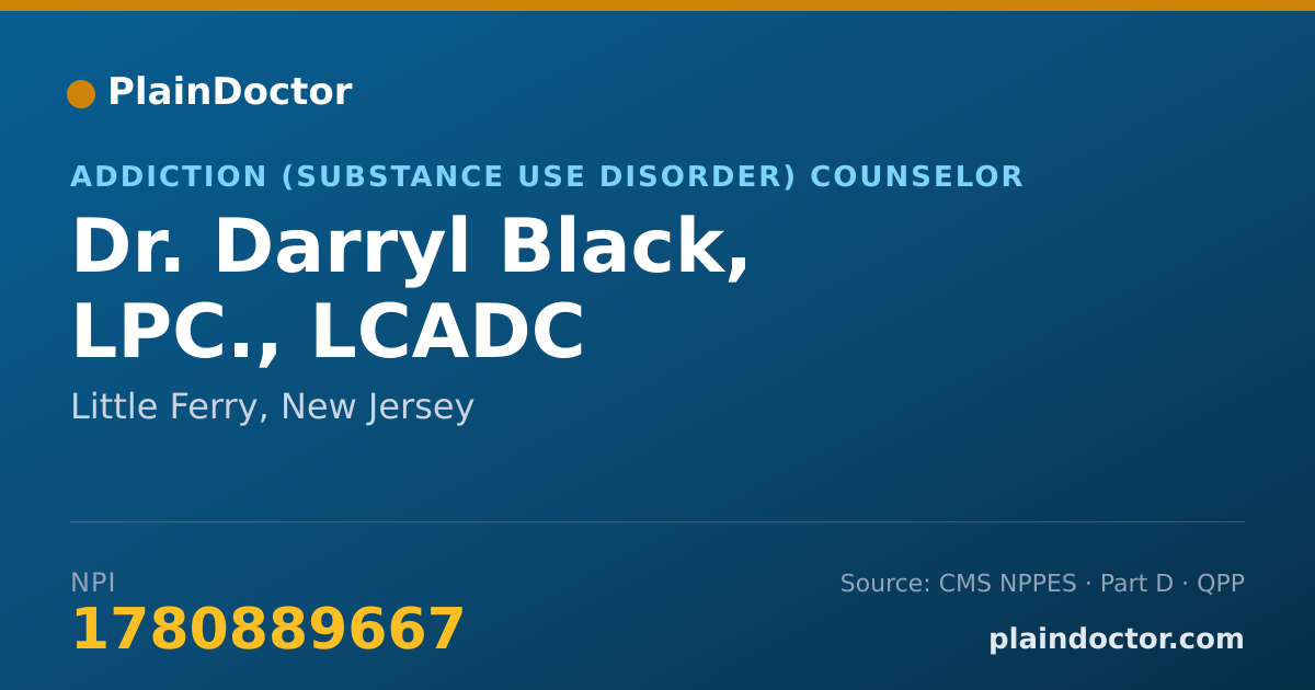Shareable card for Darryl Black, LPC., LCADC - Addiction (Substance Use Disorder) Counselor, Little Ferry, NJ