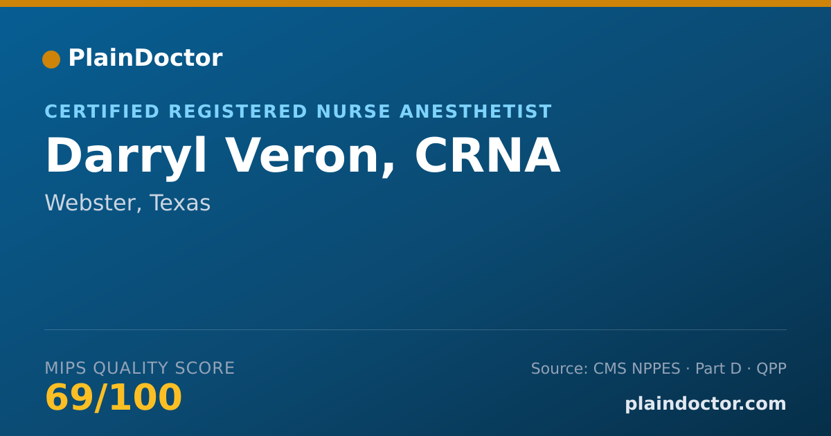 Shareable card for Darryl Veron, CRNA - Certified Registered Nurse Anesthetist, Webster, TX