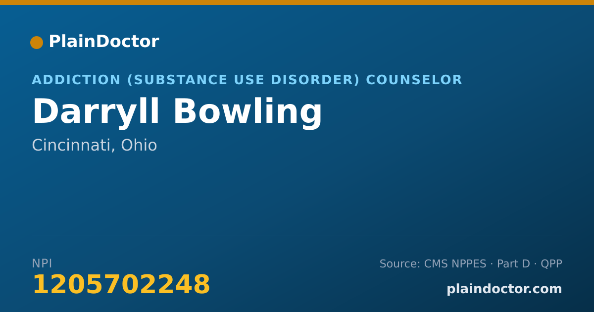Shareable card for Darryll Bowling - Addiction (Substance Use Disorder) Counselor, Cincinnati, OH