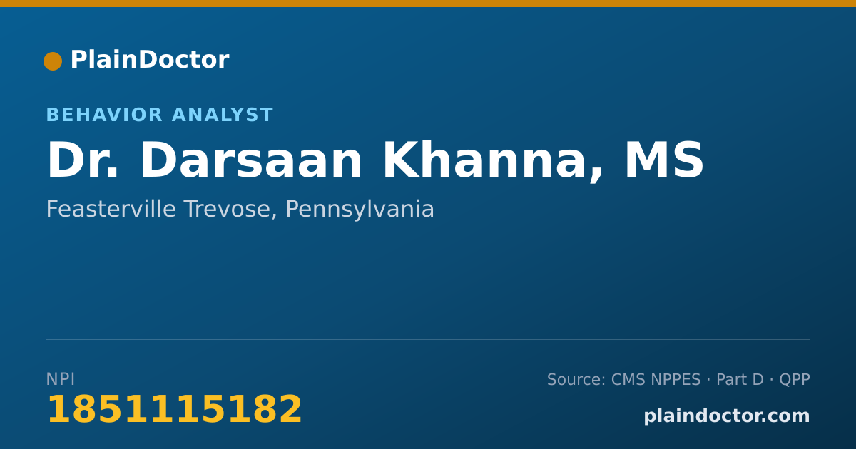 Shareable card for Darsaan Khanna, MS - Behavior Analyst, Feasterville Trevose, PA