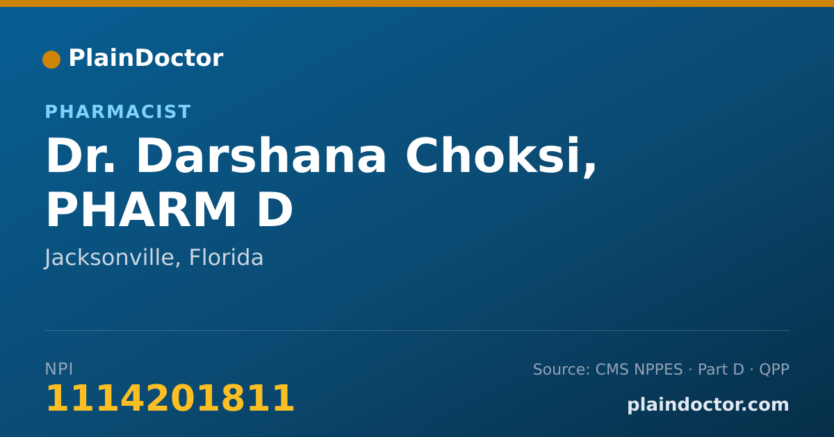 Shareable card for Darshana Choksi, PHARM D - Pharmacist, Jacksonville, FL