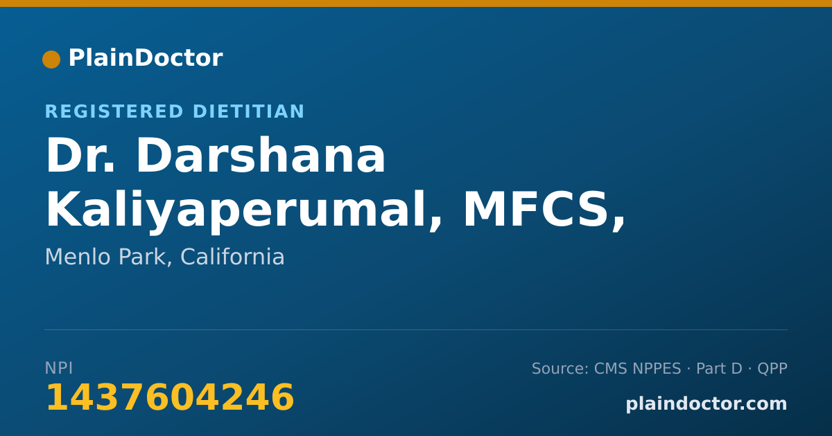 Shareable card for Darshana Kaliyaperumal, MFCS, RD - Registered Dietitian, Menlo Park, CA