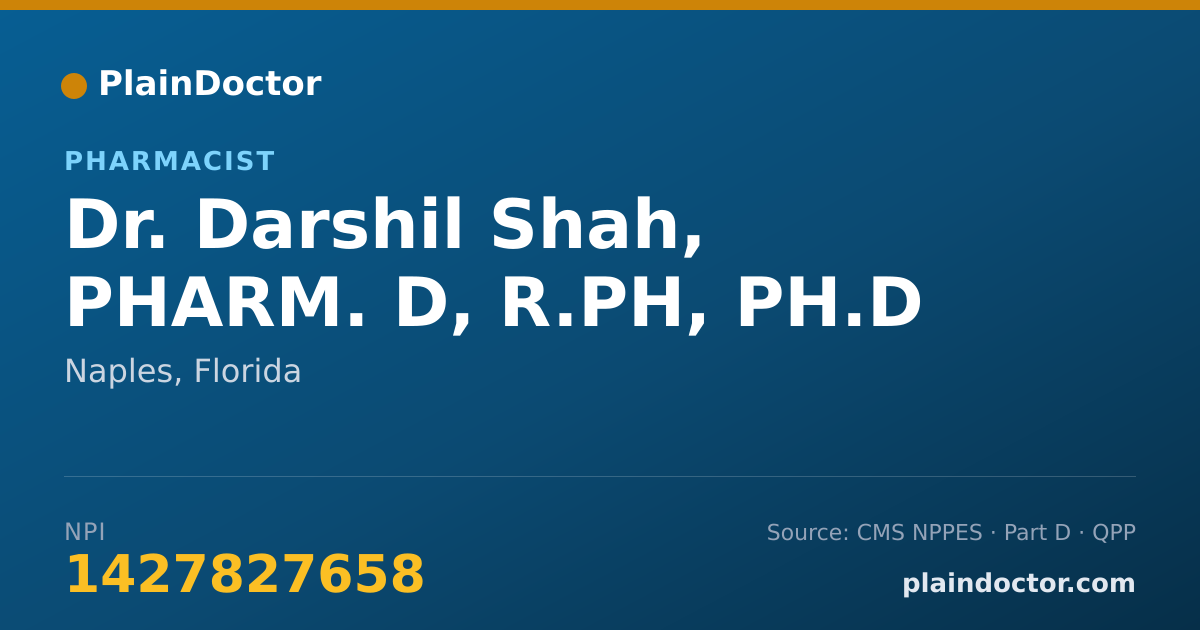 Shareable card for Darshil Shah, PHARM. D, R.PH, PH.D - Ambulatory Care Pharmacist, Naples, FL