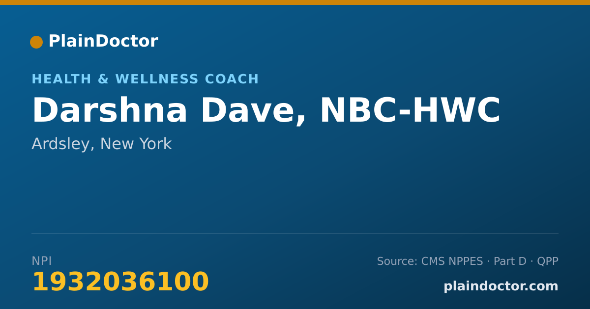 Shareable card for Darshna Dave, NBC-HWC - Health & Wellness Coach, Ardsley, NY