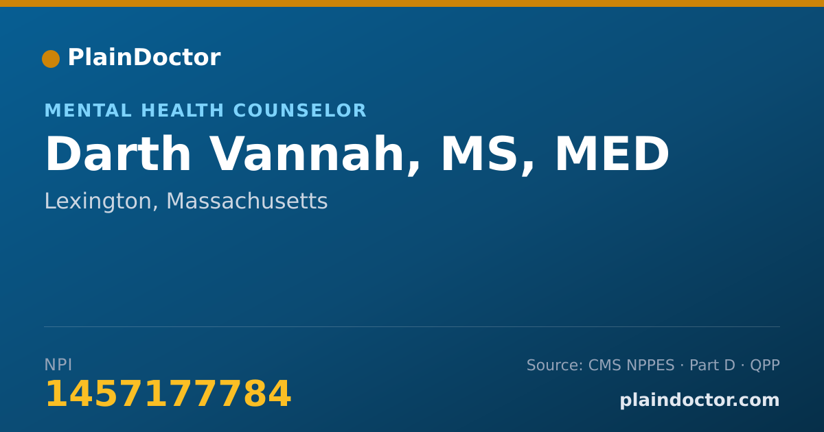 Shareable card for Darth Vannah, MS, MED - Mental Health Counselor, Lexington, MA
