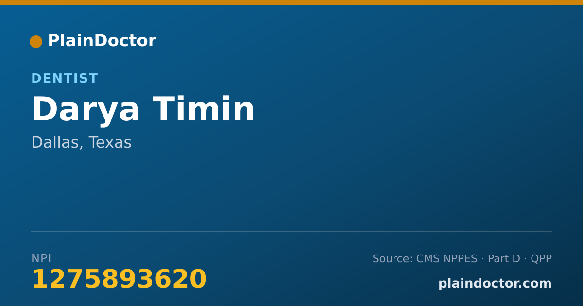 Shareable card for Darya Timin - Dentist, Dallas, TX