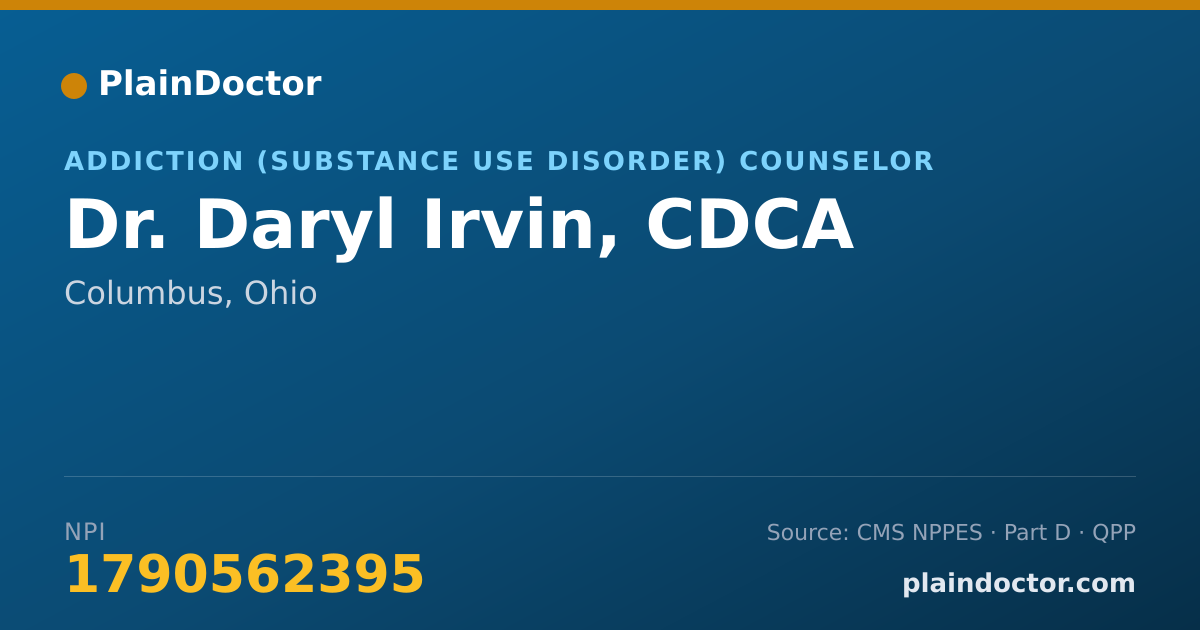 Shareable card for Daryl Irvin, CDCA - Addiction (Substance Use Disorder) Counselor, Columbus, OH