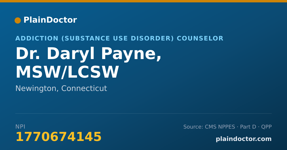 Shareable card for Daryl Payne, MSW/LCSW - Addiction (Substance Use Disorder) Counselor, Newington, CT