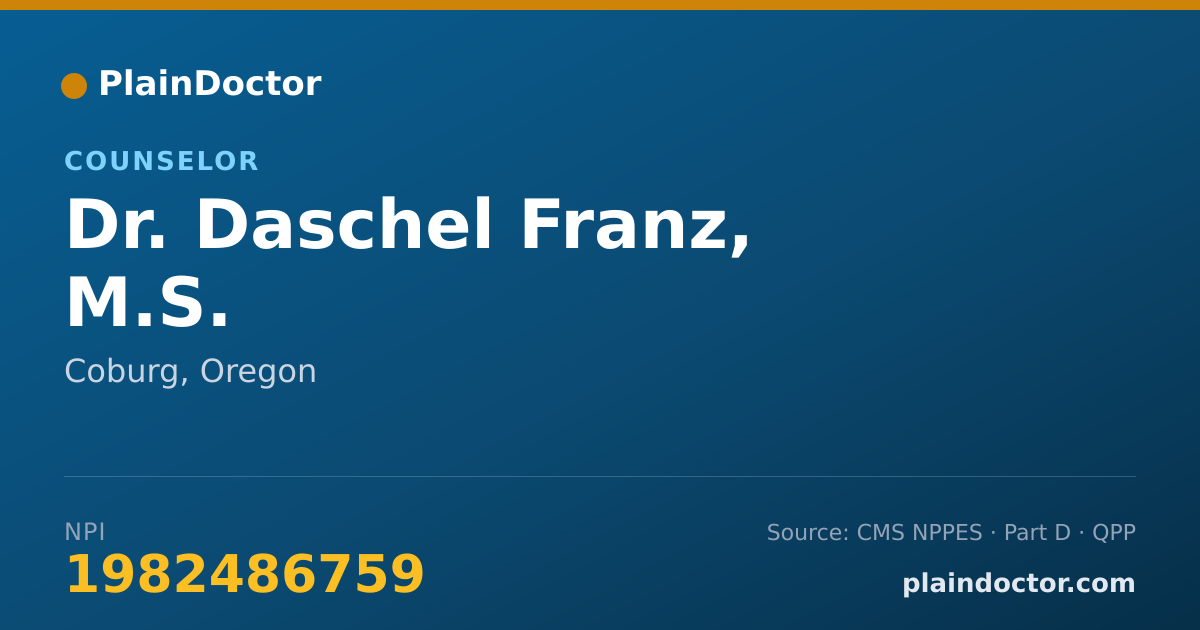 Shareable card for Daschel Franz, M.S. - Counselor, Coburg, OR