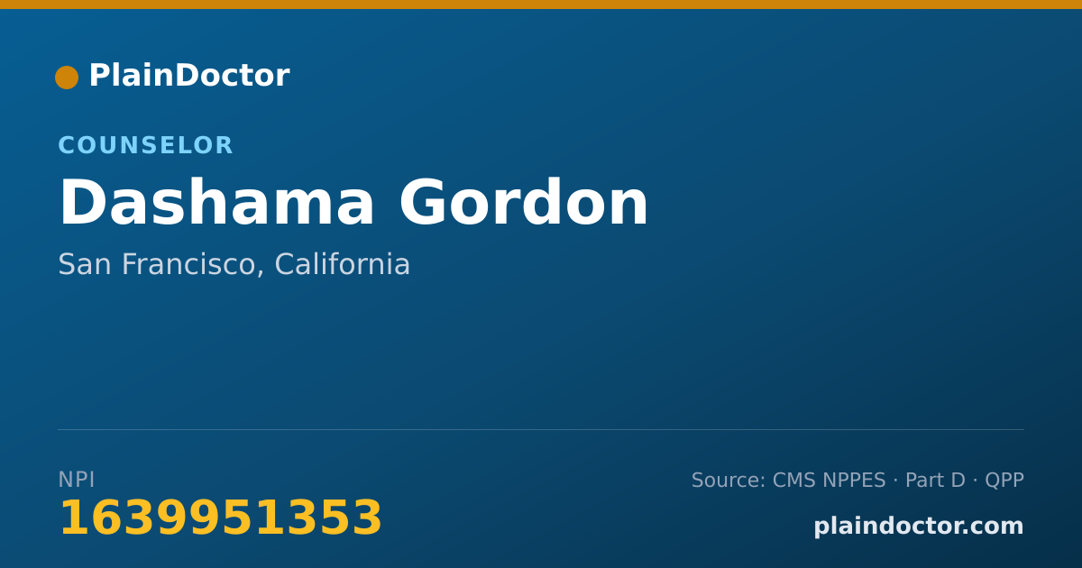 Shareable card for Dashama Gordon - Counselor, San Francisco, CA