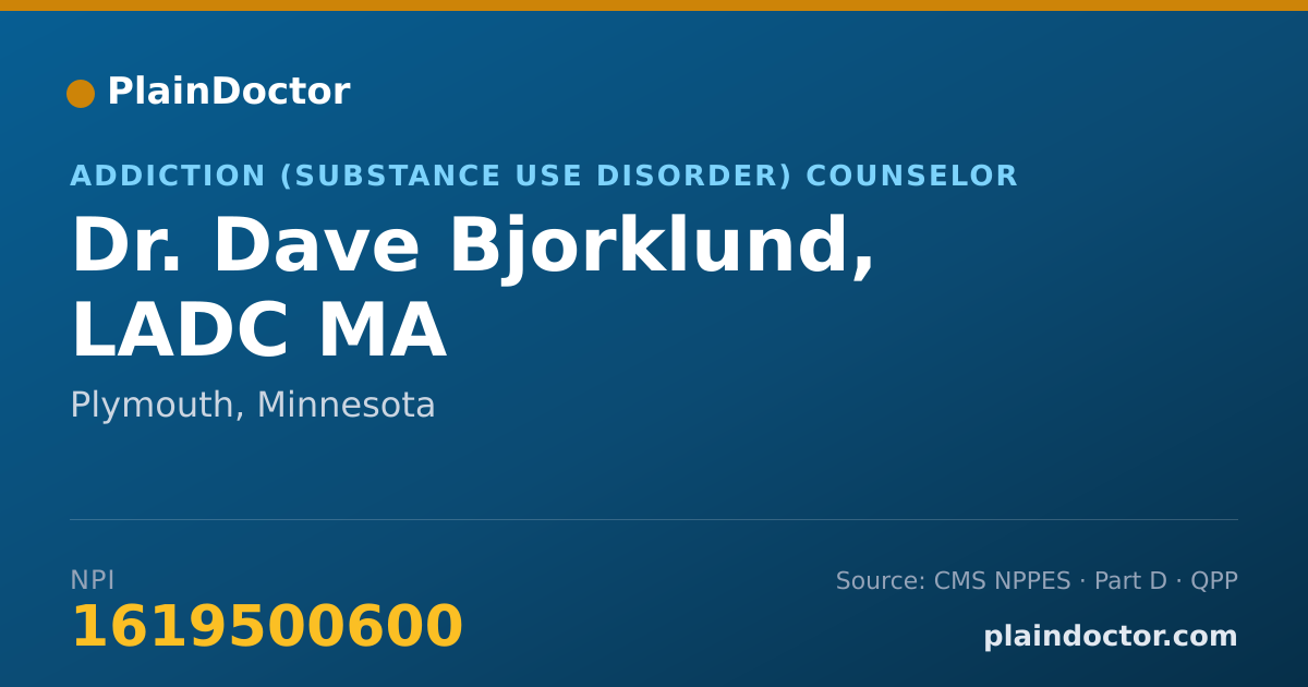 Shareable card for Dave Bjorklund, LADC MA - Addiction (Substance Use Disorder) Counselor, Plymouth, MN