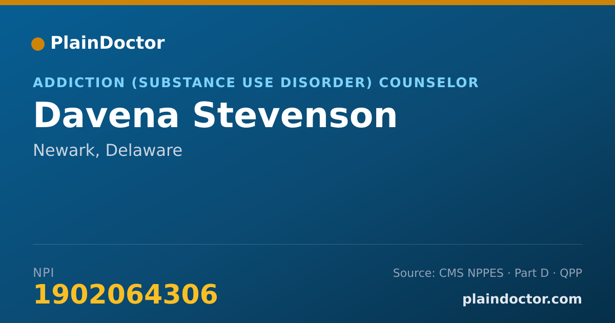 Shareable card for Davena Stevenson - Addiction (Substance Use Disorder) Counselor, Newark, DE