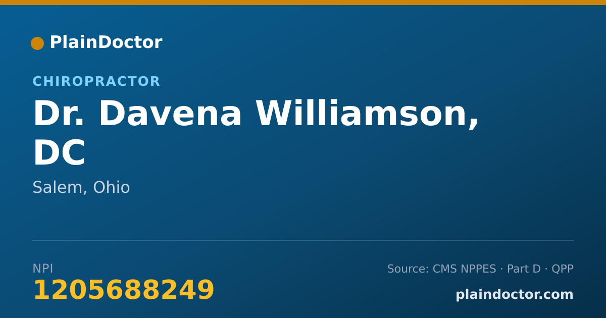 Shareable card for Davena Williamson, DC - Chiropractor, Salem, OH