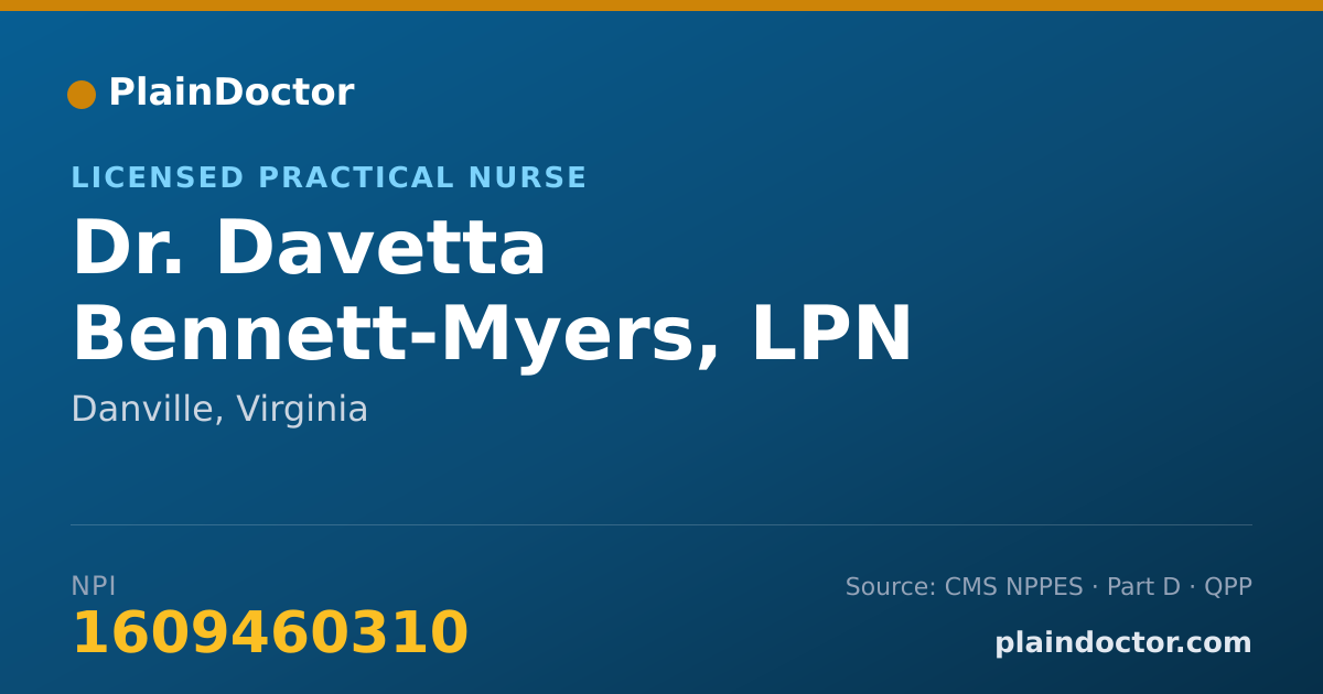 Shareable card for Davetta Bennett-Myers, LPN - Licensed Practical Nurse, Danville, VA