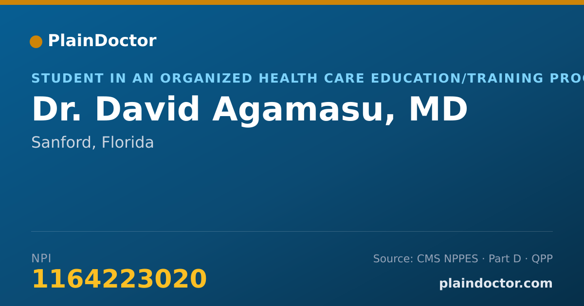 Shareable card for David Agamasu, MD - Student in an Organized Health Care Education/Training Program, Sanford, FL