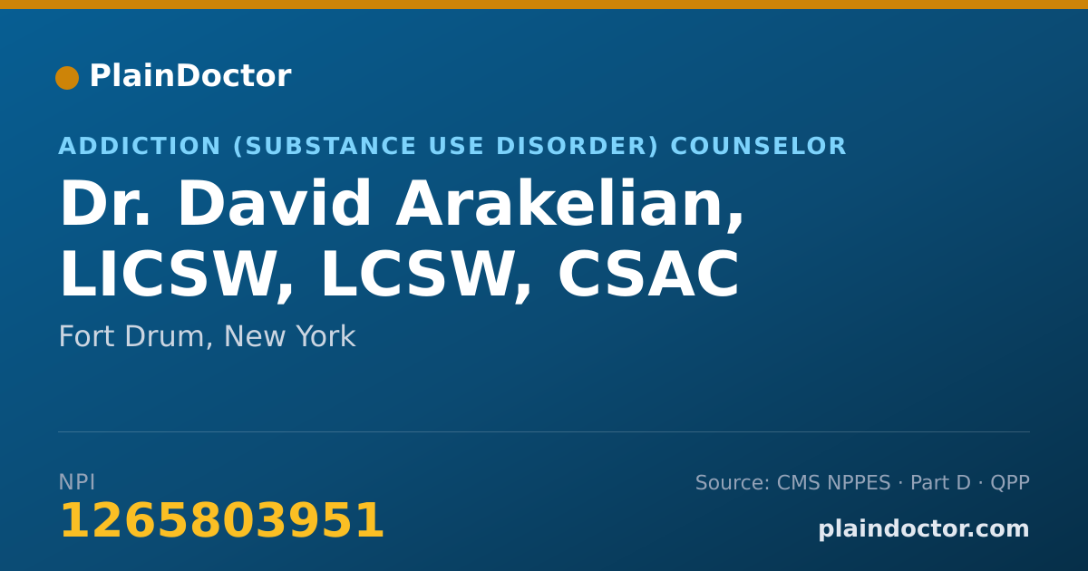 Shareable card for David Arakelian, LICSW, LCSW, CSAC - Addiction (Substance Use Disorder) Counselor, Fort Drum, NY