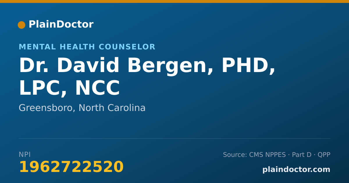 Shareable card for David Bergen, PHD, LPC, NCC - Mental Health Counselor, Greensboro, NC