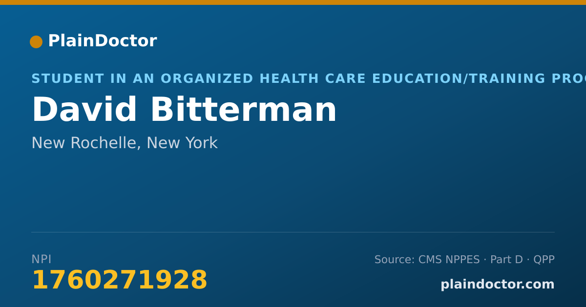 Shareable card for David Bitterman - Student in an Organized Health Care Education/Training Program, New Rochelle, NY