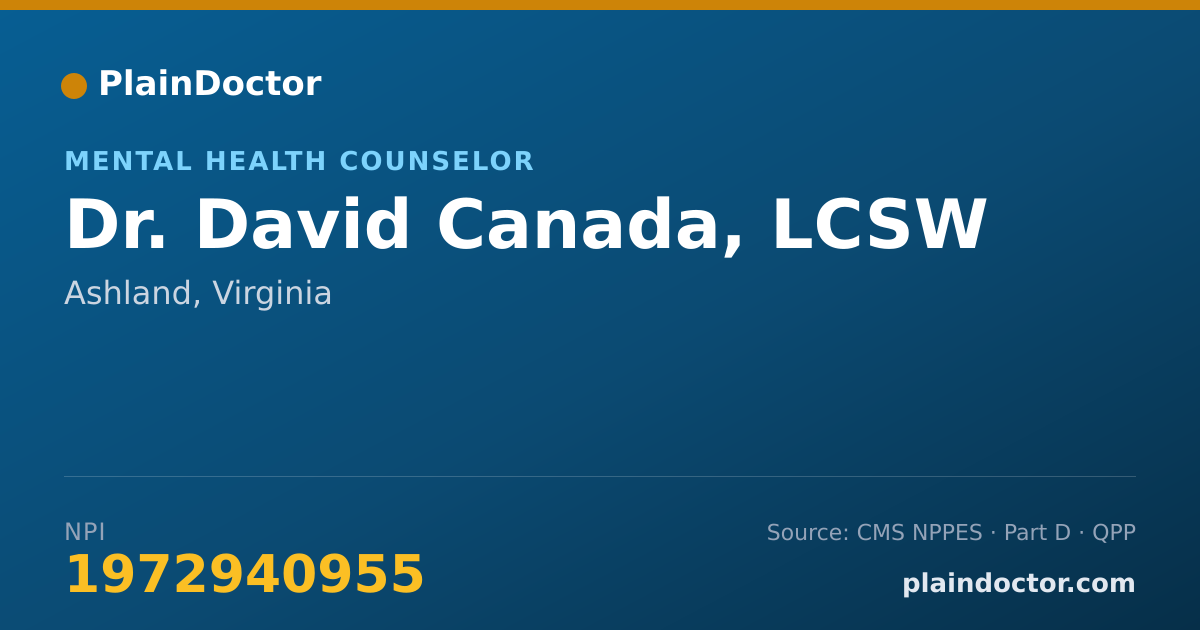 Shareable card for David Canada, LCSW - Mental Health Counselor, Ashland, VA