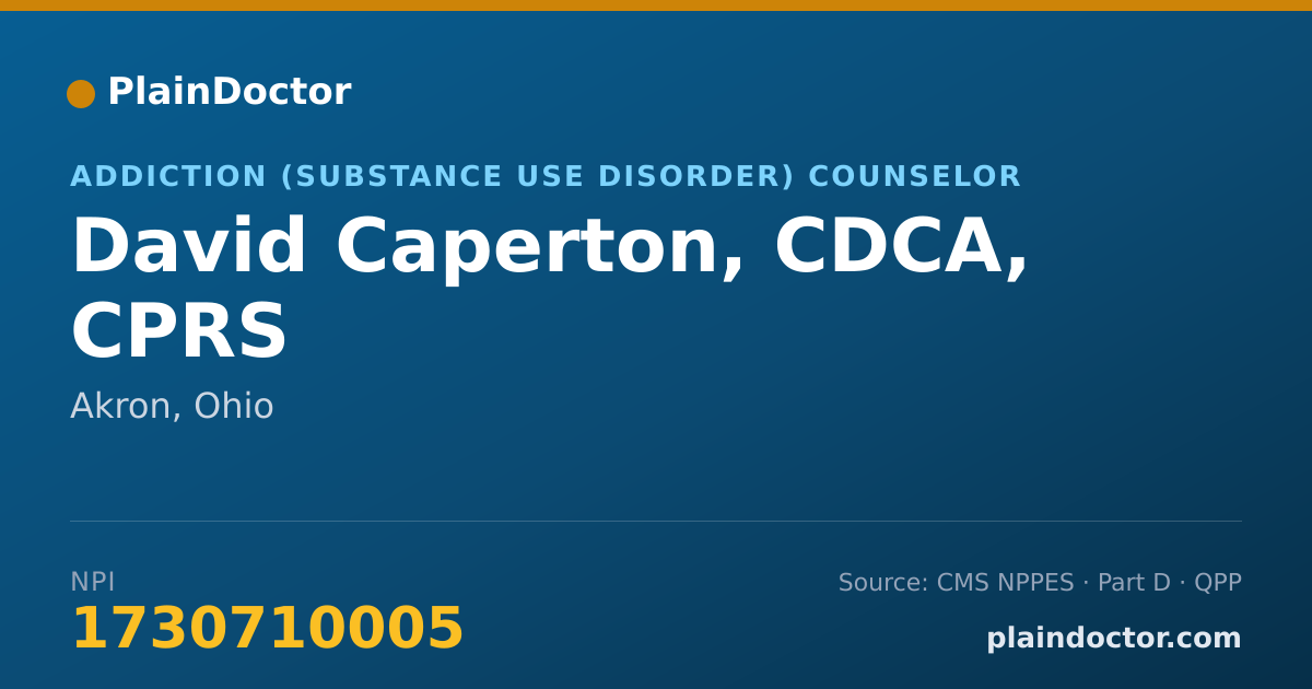 Shareable card for David Caperton, CDCA, CPRS - Addiction (Substance Use Disorder) Counselor, Akron, OH