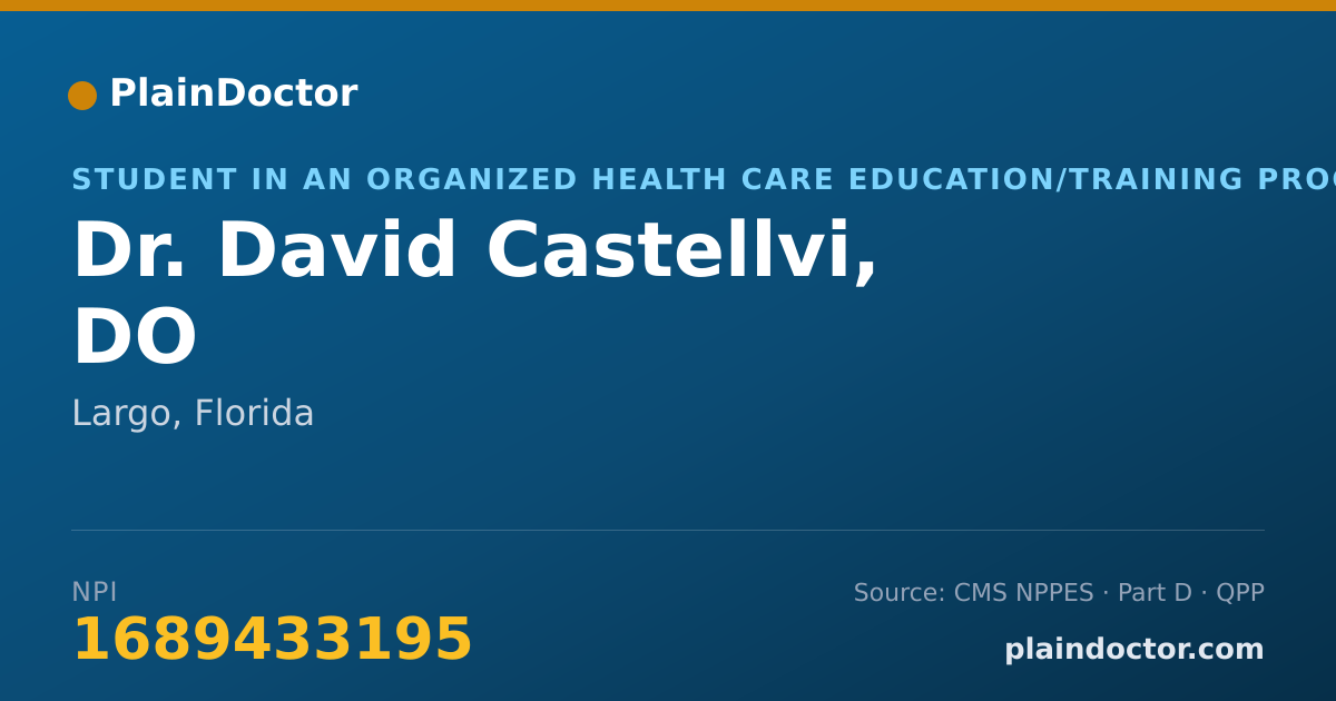 Shareable card for David Castellvi, DO - Student in an Organized Health Care Education/Training Program, Largo, FL