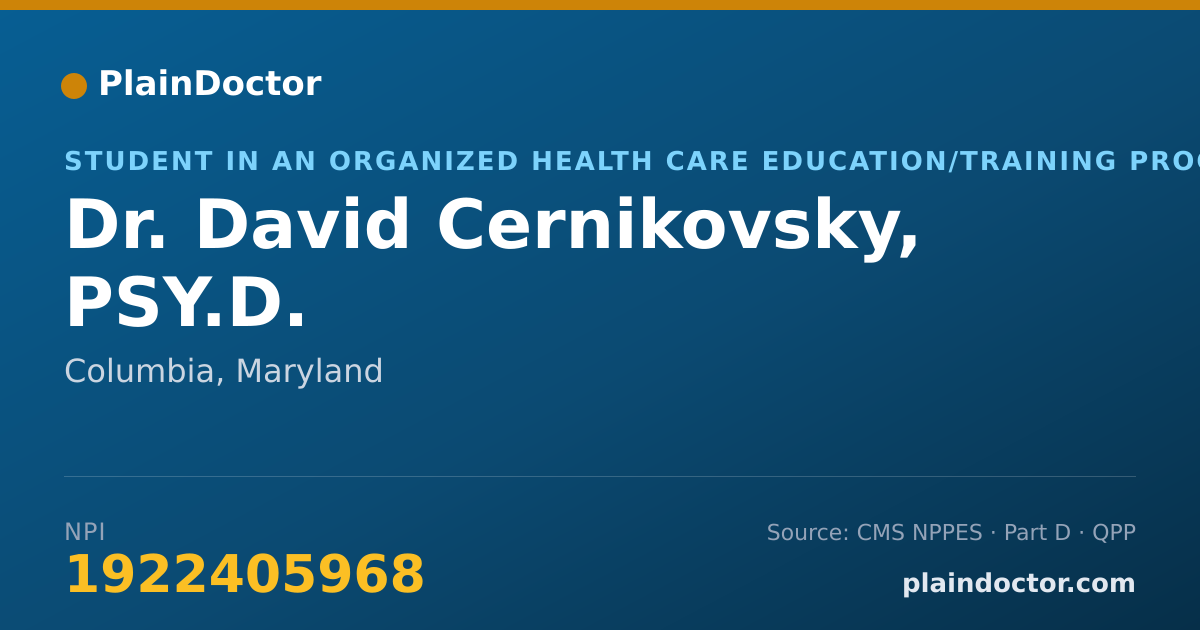 Shareable card for David Cernikovsky, PSY.D. - Student in an Organized Health Care Education/Training Program, Columbia, MD