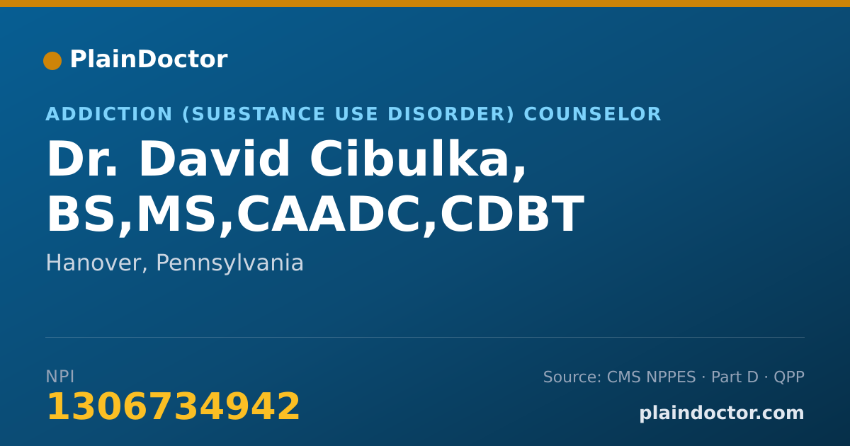 Shareable card for David Cibulka, BS,MS,CAADC,CDBT - Addiction (Substance Use Disorder) Counselor, Hanover, PA