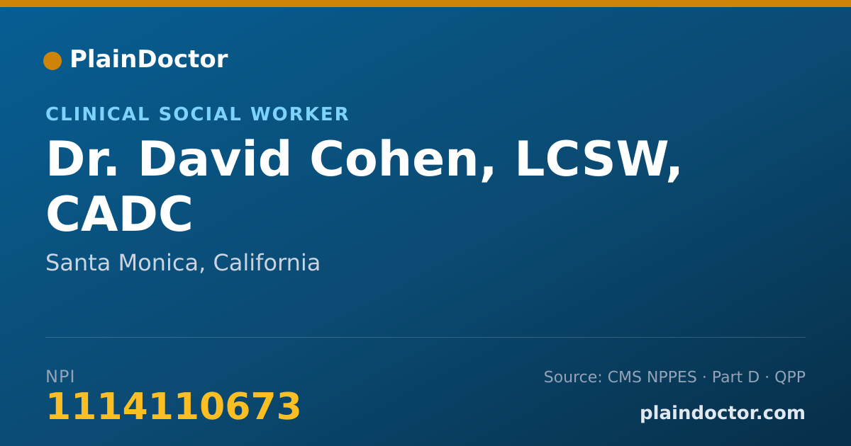 Shareable card for David Cohen, LCSW, CADC - Clinical Social Worker, Santa Monica, CA