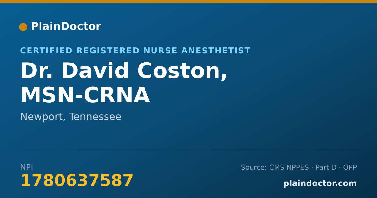 Shareable card for David Coston, MSN-CRNA - Certified Registered Nurse Anesthetist, Newport, TN