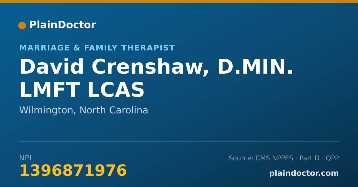 Shareable card for David Crenshaw, D.MIN. LMFT LCAS - Marriage & Family Therapist, Wilmington, NC