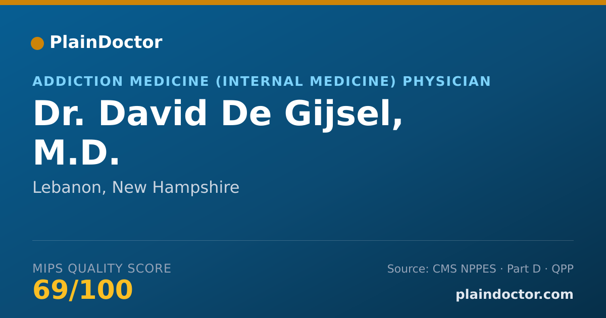 Shareable card for David De Gijsel, M.D. - Addiction Medicine (Internal Medicine) Physician, Lebanon, NH