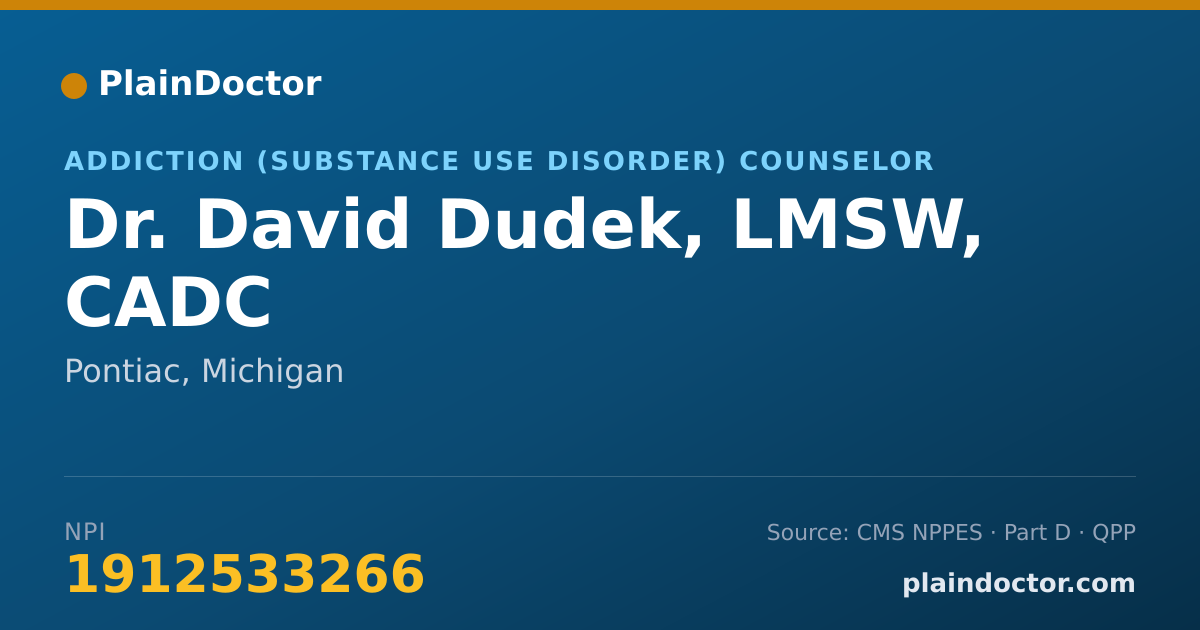 Shareable card for David Dudek, LMSW, CADC - Addiction (Substance Use Disorder) Counselor, Pontiac, MI