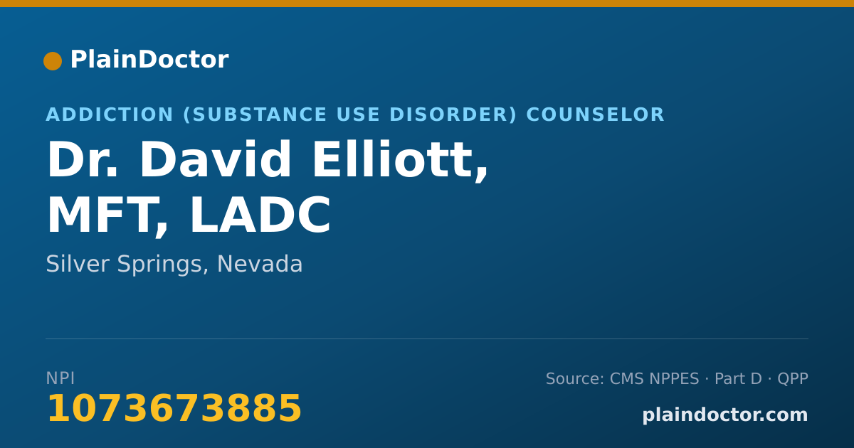 Shareable card for David Elliott, MFT, LADC - Addiction (Substance Use Disorder) Counselor, Silver Springs, NV