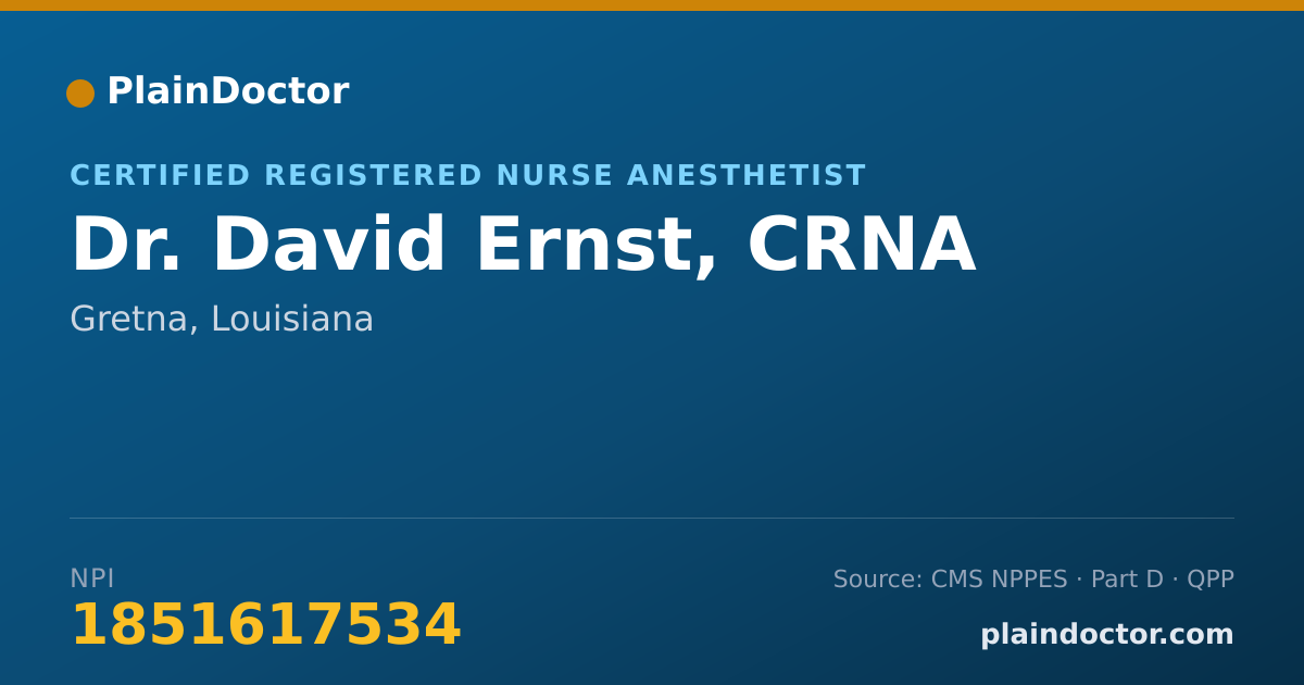 Shareable card for David Ernst, CRNA - Certified Registered Nurse Anesthetist, Gretna, LA