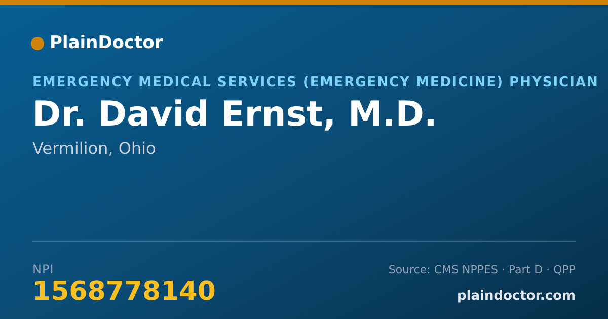 Shareable card for David Ernst, M.D. - Emergency Medical Services (Emergency Medicine) Physician, Vermilion, OH
