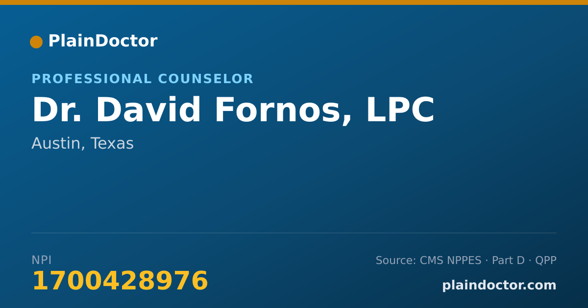Shareable card for David Fornos, LPC - Professional Counselor, Austin, TX
