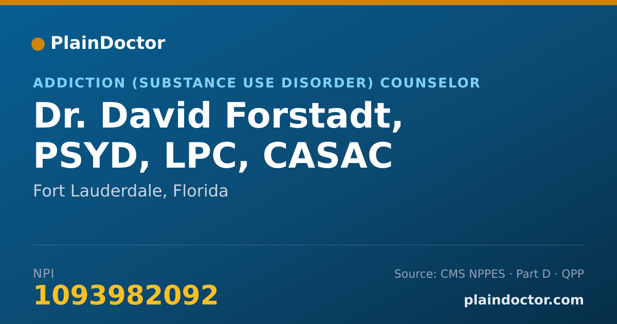 Shareable card for David Forstadt, PSYD, LPC, CASAC - Addiction (Substance Use Disorder) Counselor, Fort Lauderdale, FL