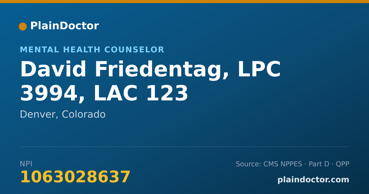 Shareable card for David Friedentag, LPC 3994, LAC 123 - Mental Health Counselor, Denver, CO