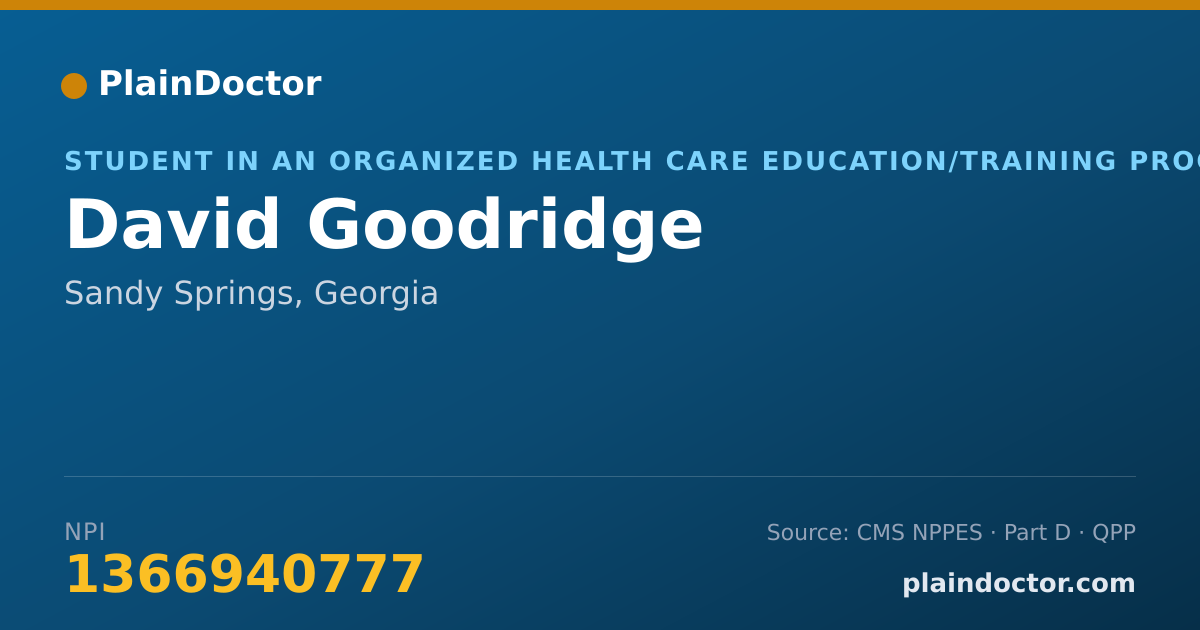 Shareable card for David Goodridge - Student in an Organized Health Care Education/Training Program, Sandy Springs, GA