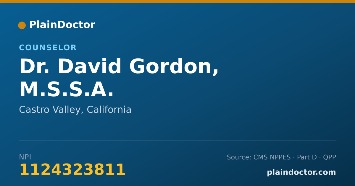 Shareable card for David Gordon, M.S.S.A. - Counselor, Castro Valley, CA