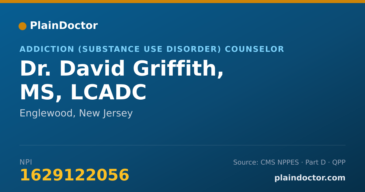 Shareable card for David Griffith, MS, LCADC - Addiction (Substance Use Disorder) Counselor, Englewood, NJ