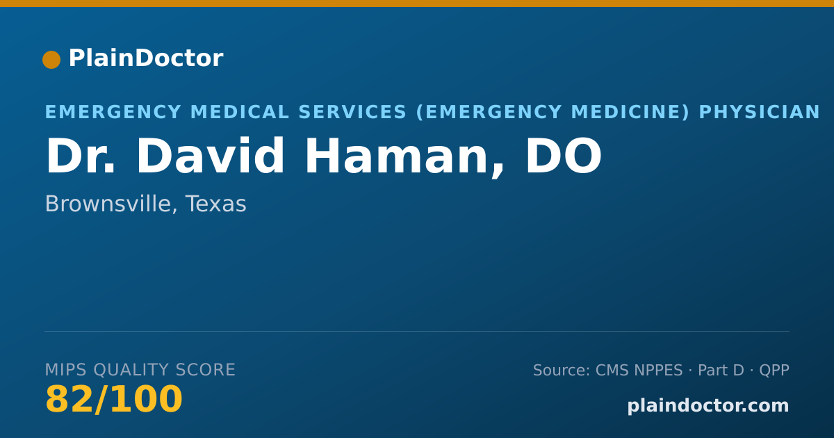 Shareable card for David Haman, DO - Emergency Medical Services (Emergency Medicine) Physician, Brownsville, TX