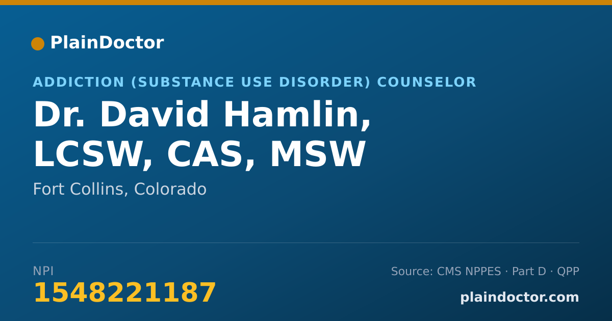 Shareable card for David Hamlin, LCSW, CAS, MSW - Addiction (Substance Use Disorder) Counselor, Fort Collins, CO