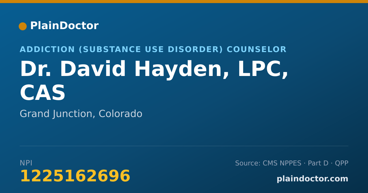 Shareable card for David Hayden, LPC, CAS - Addiction (Substance Use Disorder) Counselor, Grand Junction, CO