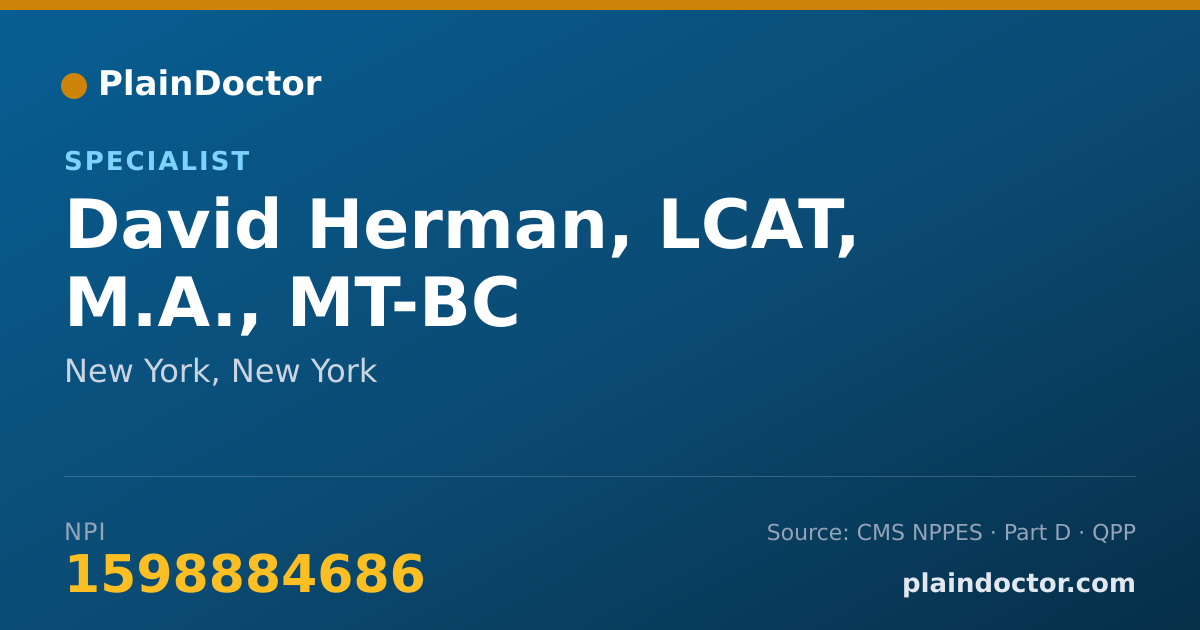 Shareable card for David Herman, LCAT, M.A., MT-BC - Specialist, New York, NY