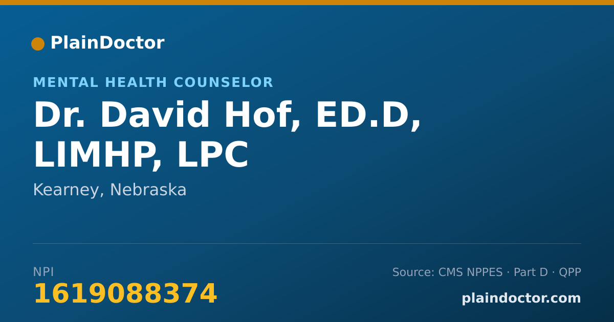 Shareable card for David Hof, ED.D, LIMHP, LPC - Mental Health Counselor, Kearney, NE